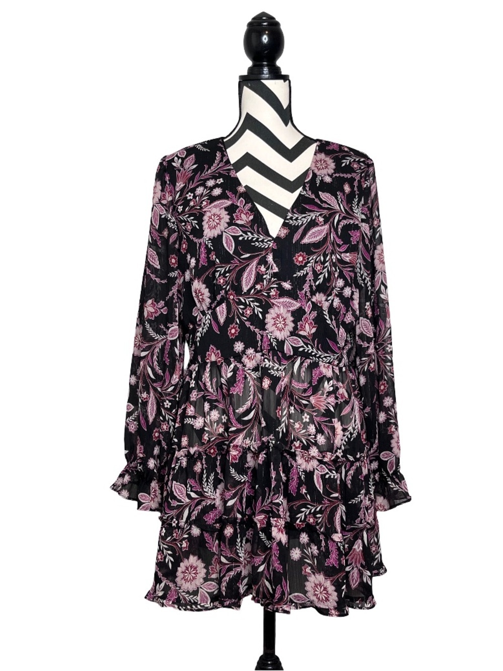 Emma Michele Sz 16 Sheer Floral Whimsigoth Puff Sleeve Tiered Babydoll Tunic